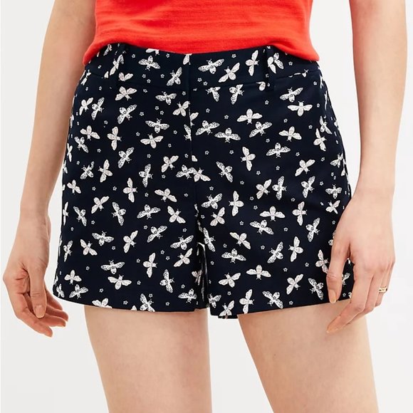 LOFT Curvy Riviera Shorts Dark Navy Bee Print New Never Worn Sz 14 - Picture 1 of 6